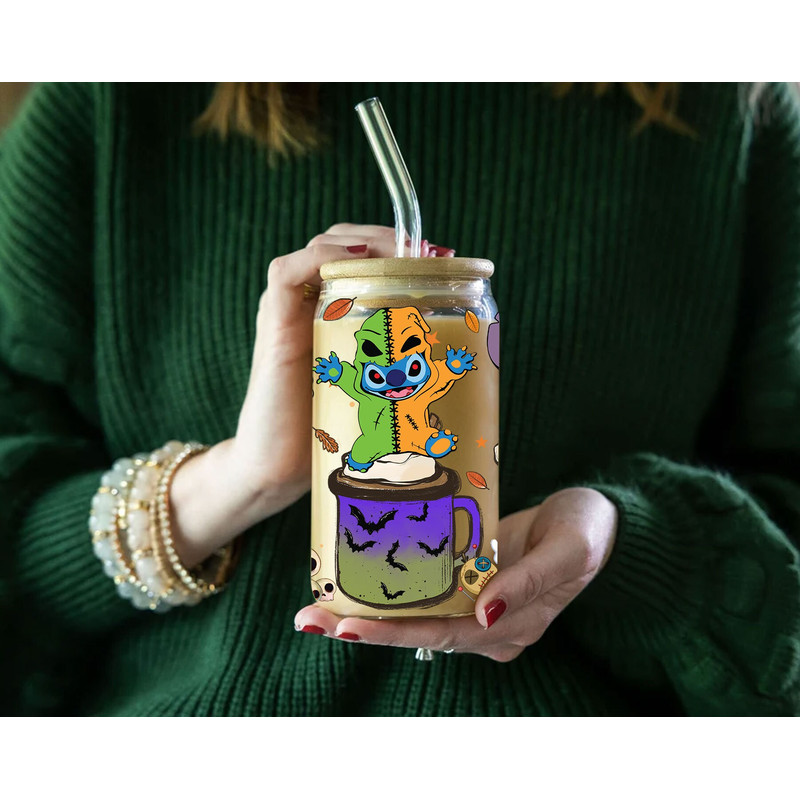 Halloween Coffee Cartoon Glass Wrap Png, Spooky Vibes 16oz Libbey Glass Can Wrap Png, Trick Or Treat Can Wrap Png, Sublimation Design - 4.jpg