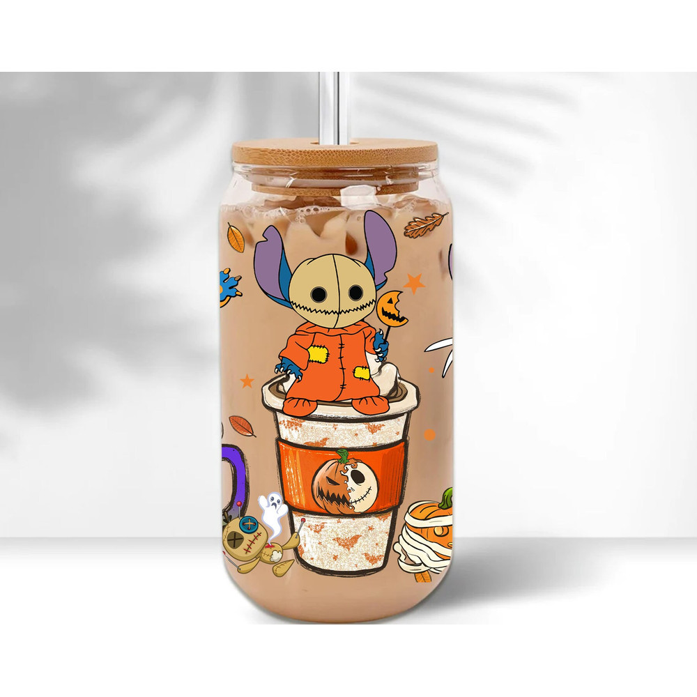 Halloween Coffee Cartoon Glass Wrap Png, Spooky Vibes 16oz Libbey Glass Can Wrap Png, Trick Or Treat Can Wrap Png, Sublimation Design - 5.jpg