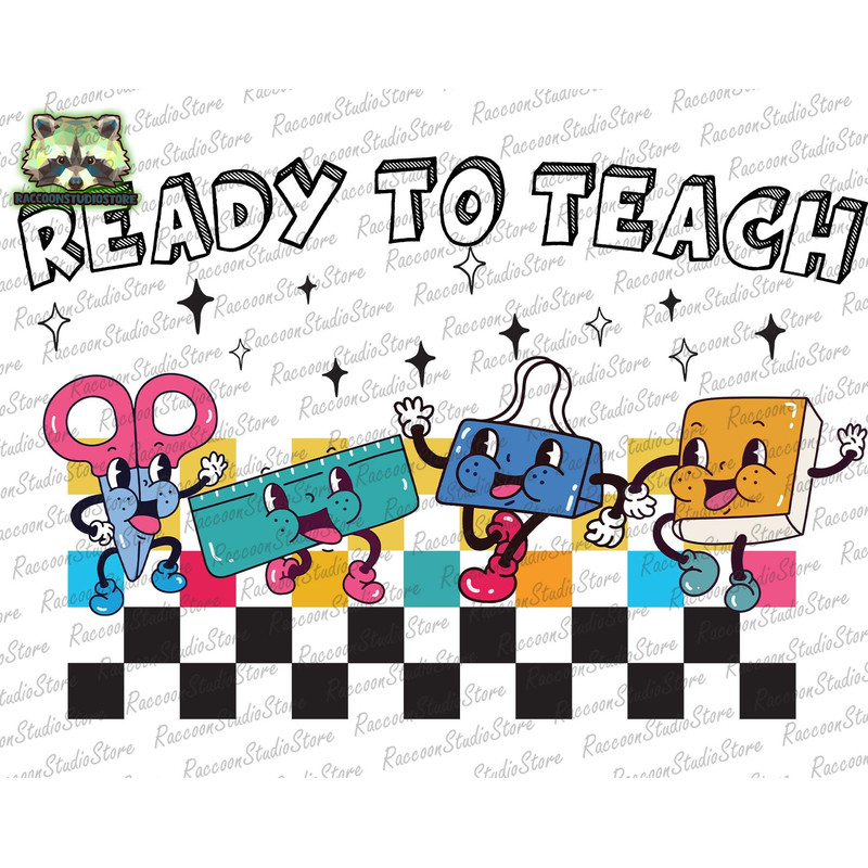 Ready to Teach Png, 1st Day Of School Png, School Supplies Png, Pencil Png, Retro Cartoon Character School Supplies Png, Instant Download - 1.jpg