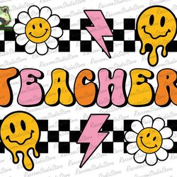 retro groovy teacher svg, retro smiley face svg, teacher png, groovy teacher svg, back to school svg, groovy floral svg,