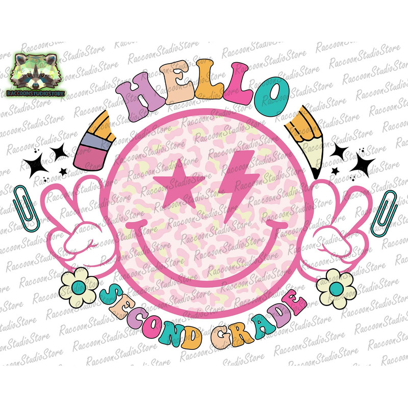 Retro Hello Second Grade Svg, 2nd Grade Teacher Svg, Back To School Svg, 1st Day of School Svg, Pink Leopard Designs, Instant Download - 1.jpg