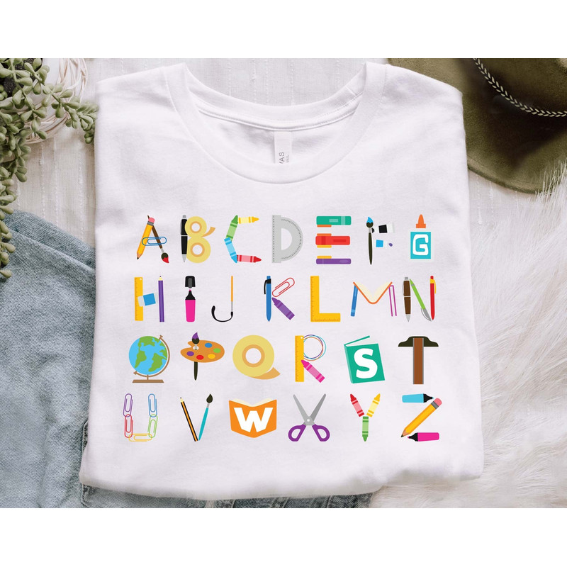 School Supplies Alphabet Png, School Supplies Png, Back To School Png, Colorful Kids Friendly Letters Png, Teacher Shirt , Instant Download - 3.jpg