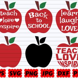 school apple svg, school svg bundle, teach love inspire svg, back to school svg, learn laugh love svg, apple svg, teache