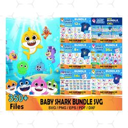 350 baby shark bundle svg, kids svg, shark family svg