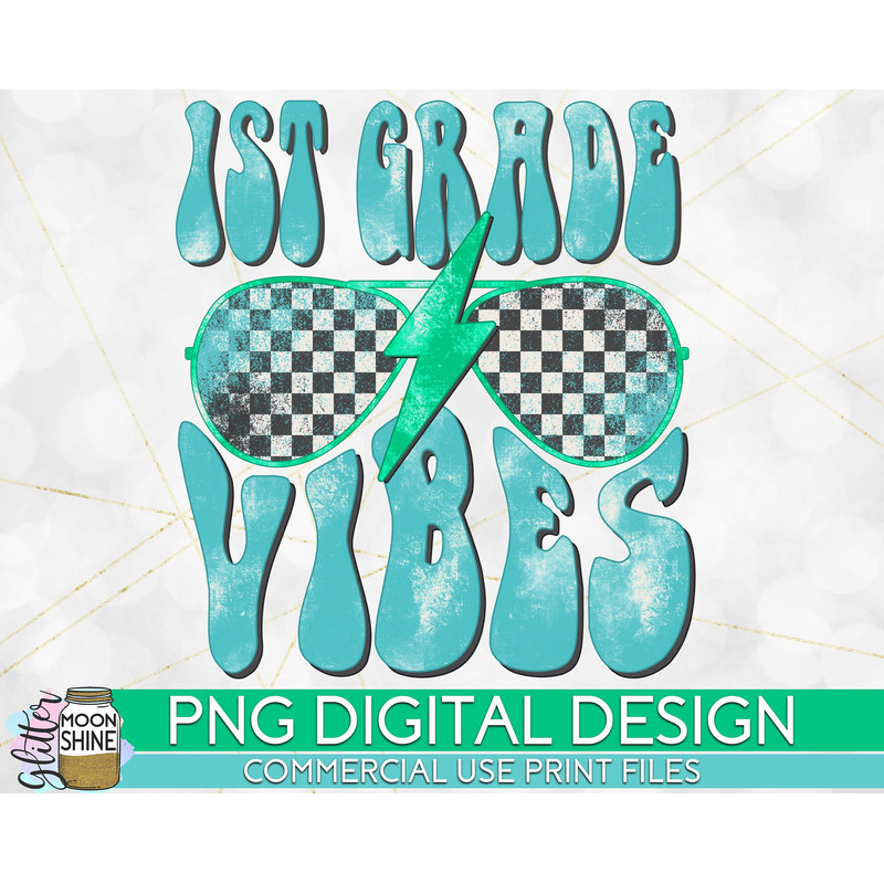 1st Grade Vibes Retro Checkered PNG Print File for Sublimation Or Print, DTG, School Sublimation, School Designs, Back to School, Teacher - 1.jpg