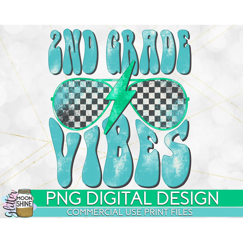 2nd Grade Vibes Retro Checkered PNG Print File for Sublimation Or Print, DTG, School Sublimation, School Designs, Back to School, Teacher - 1.jpg