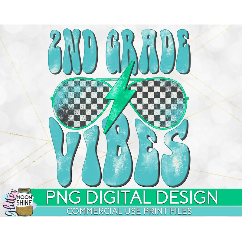 2nd Grade Vibes Retro Checkered PNG Print File for Sublimation Or Print, DTG, School Sublimation, School Designs, Back to School, Teacher - 1.jpg