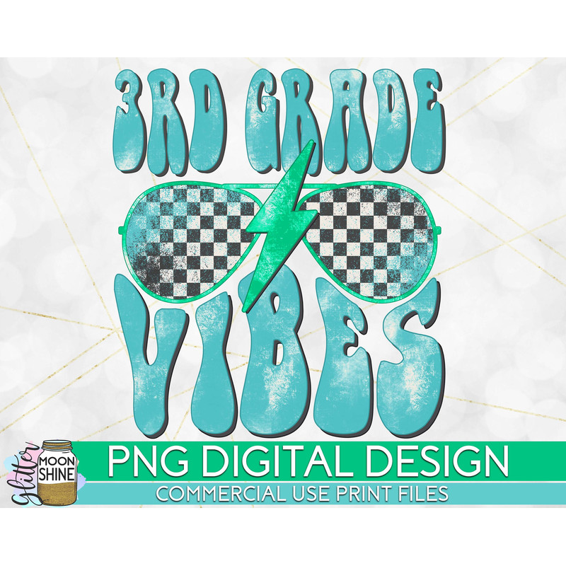 3rd Grade Vibes Retro Checkered PNG Print File for Sublimation Or Print, DTG, School Sublimation, School Designs, Back to School, Teacher - 1.jpg