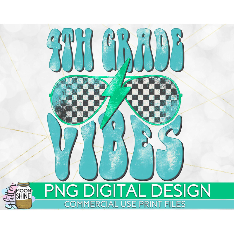4th Grade Vibes Retro Checkered PNG Print File for Sublimation Or Print, DTG, School Sublimation, School Designs, Back to School, Teacher - 1.jpg
