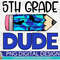 5th Grade Dude Shark Pencil PNG Print File for Sublimation Or Print, DTG, School Sublimation, Back to School, Boys, Fifth Grade - 1.jpg