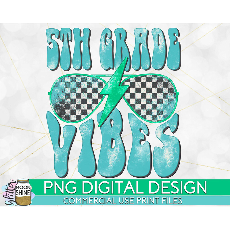 5th Grade Vibes Retro Checkered PNG Print File for Sublimation Or Print, DTG, School Sublimation, School Designs, Back to School, Teacher - 1.jpg