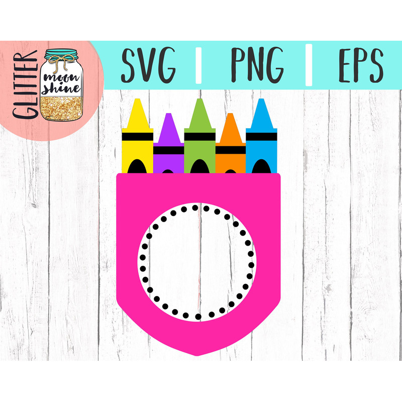 Crayon Pocket Monogram svg dxf eps png cutting files for silhouette cameo cricut, Teacher, Teaching, Back to School, Art Class, Cute, Girl - 2.jpg
