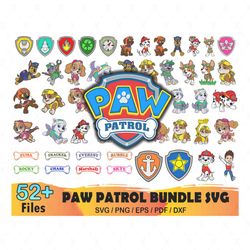 52 paw patrol bundle svg, paw patrol cut file, paw patrol vector