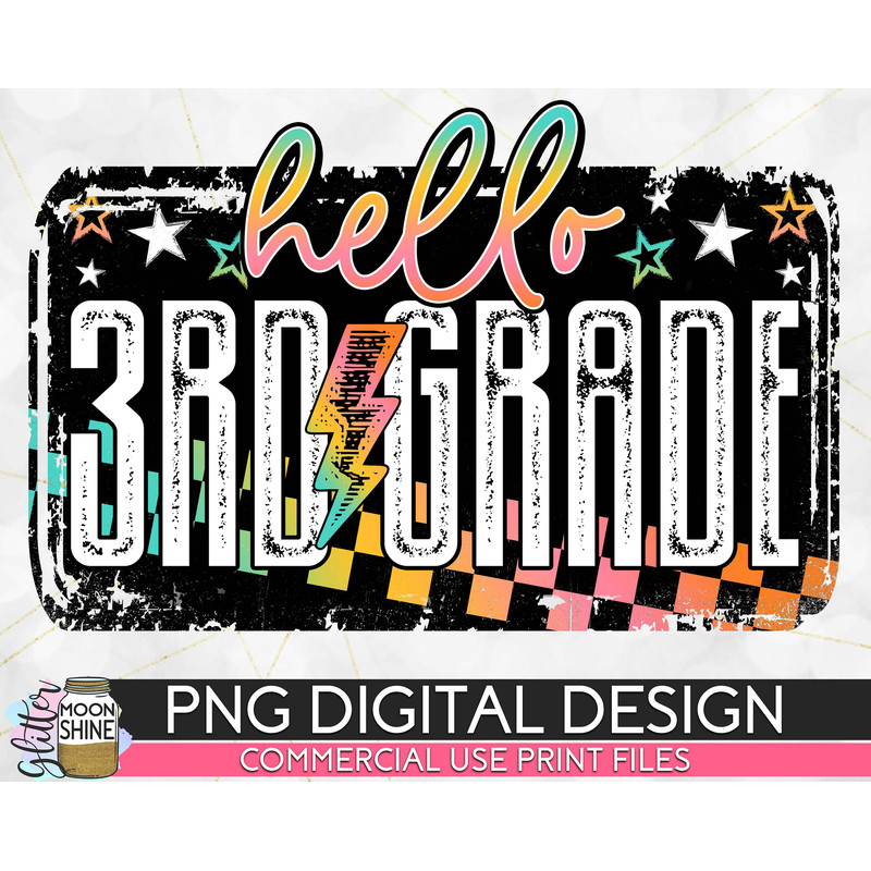 Hello 3rd Grade Grunge Colorful PNG Print File for Sublimation Or Print, DTG, School Sublimation, School Designs, Back to School, Teacher - 1.jpg