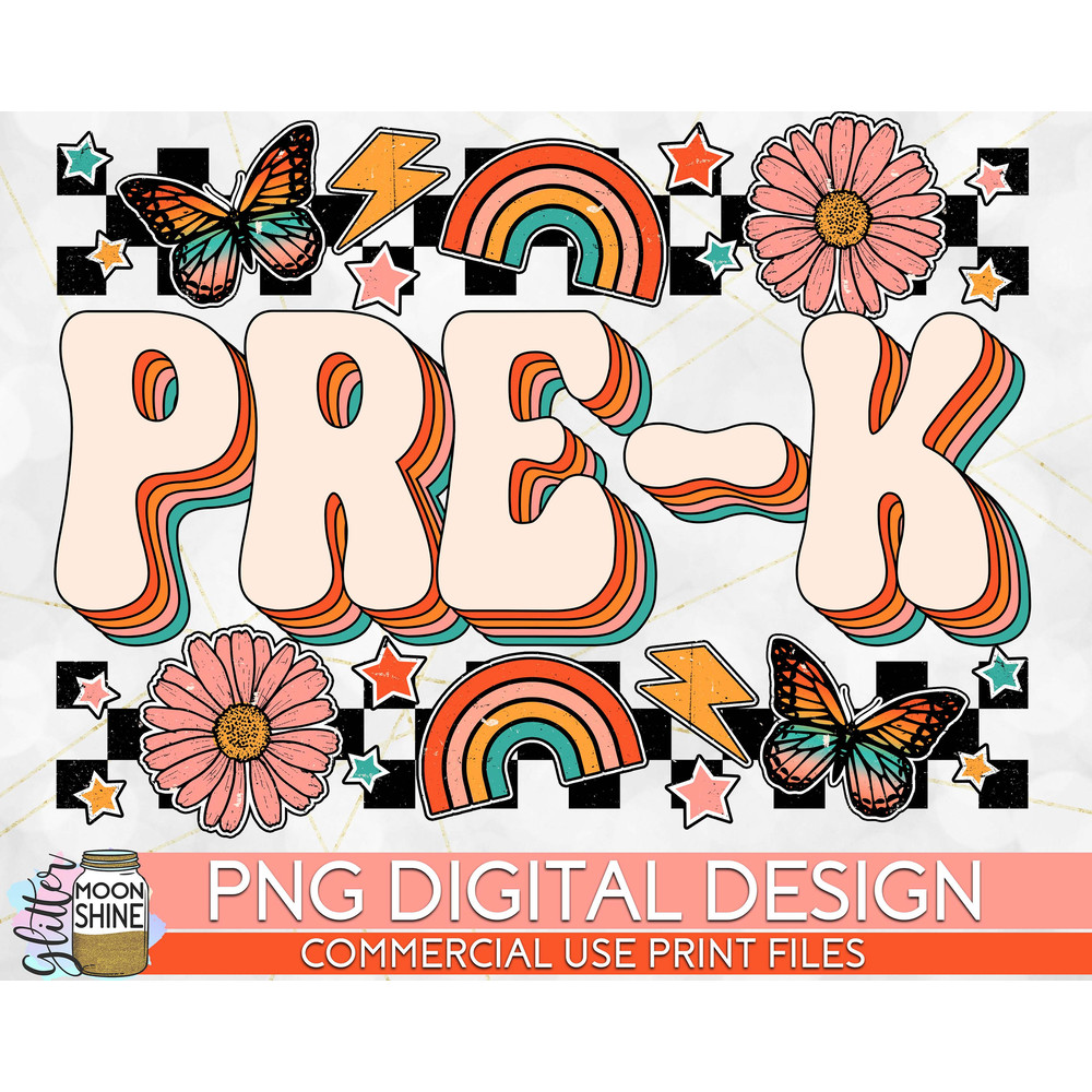 Pre-K Checkered Butterfly PNG Print File for Sublimation Or Print, DTG, School Sublimation, School Designs, Back to School, Teacher - 1.jpg