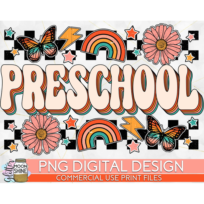 Preschool Checkered Butterfly PNG Print File for Sublimation Or Print, DTG, School Sublimation, School Designs, Back to School, Teacher - 1.jpg