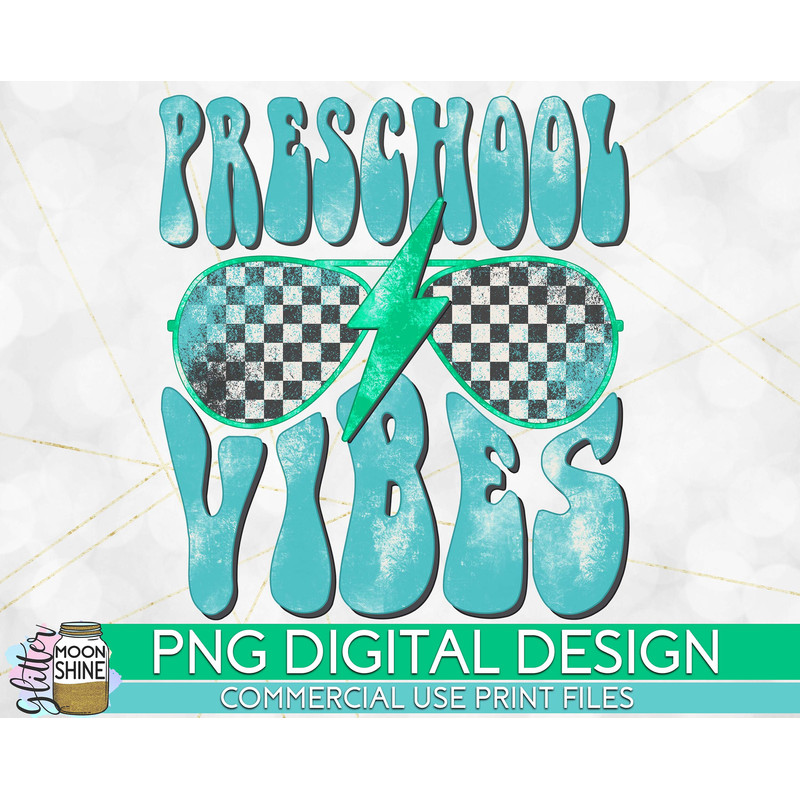 Preschool Vibes Retro Checkered PNG Print File for Sublimation Or Print, DTG, School Sublimation, School Designs, Back to School, Teacher - 1.jpg