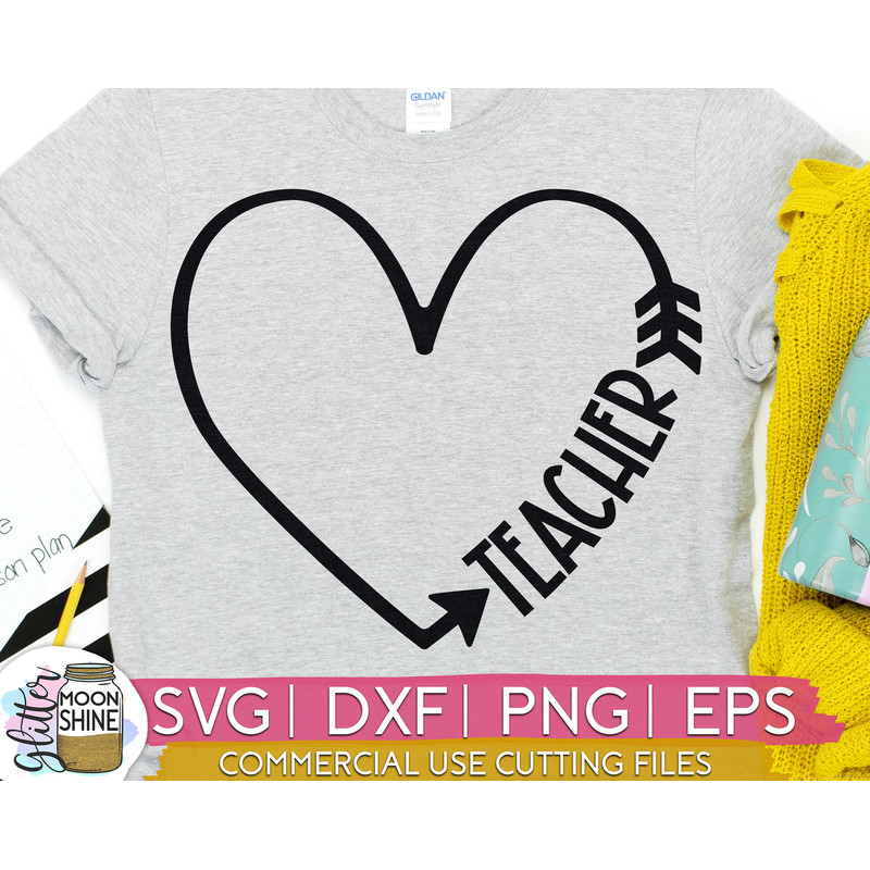 Teacher Arrow Heart svg eps dxf png cutting files for silhouette cameo cricut, Teacher, Teaching, Back to School, Sublimation - 1.jpg
