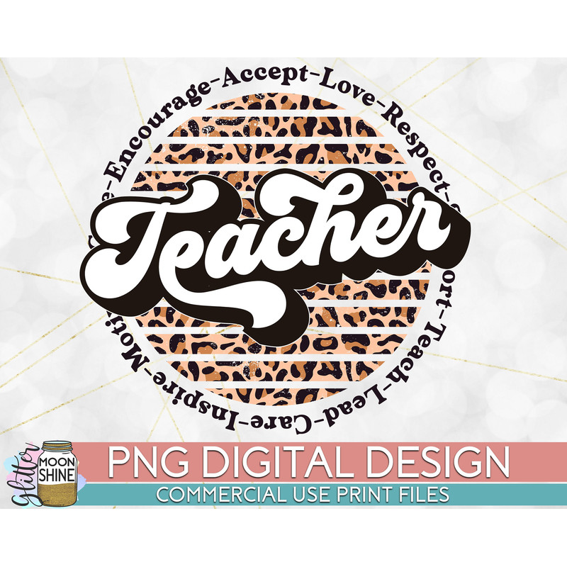 Teacher Circle Leopard Retro PNG Print File for Sublimation Or Print, Retro Sublimation, Teacher, Be Kind, Teaching, School - 1.jpg