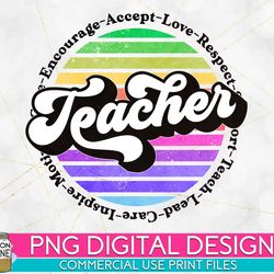 teacher retro circle colorful png print file for sublimation or print, printable, virtual teacher, teaching designs, fun