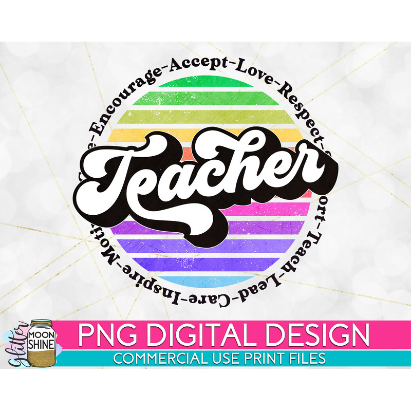 Teacher Retro Circle Colorful PNG Print File for Sublimation Or Print, Printable, Virtual Teacher, Teaching Designs, Funny Teacher - 1.jpg