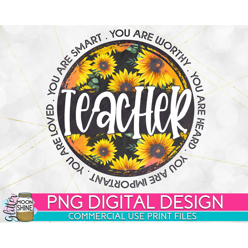 Teacher Sunflower Circle PNG Print File for Sublimation Or Print, Printable, Virtual Teacher, Teaching Designs, Funny Teacher - 1.jpg