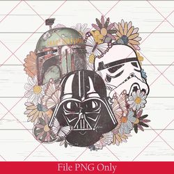 star wars darth vader stormtrooper helmet floral retro png, galaxy's edge holiday png, star wars png, retro star wars