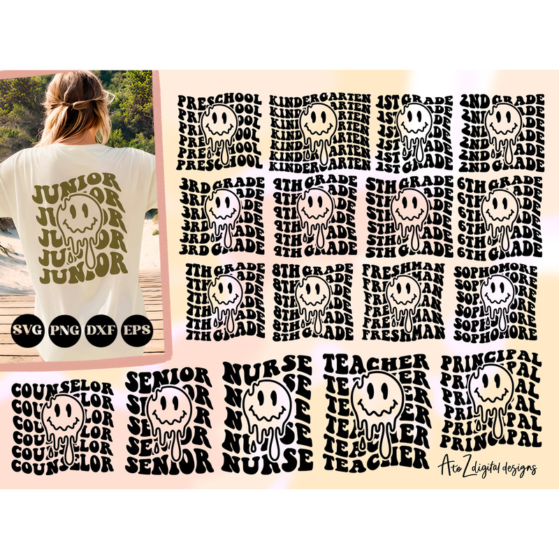 Retro wavy back to school svg bundle, school grades svg, hello school svg, first day of school svg, teacher shirt svg, kids shirt svg png - 1.jpg