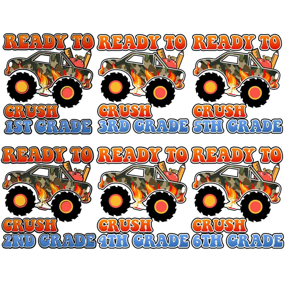 Ready To Crush School Grade Png Bundle Pre K Kindergarten 2nd Grade 1st Day Back To School TeacherLife Sublimation Digital Download - 1.jpg