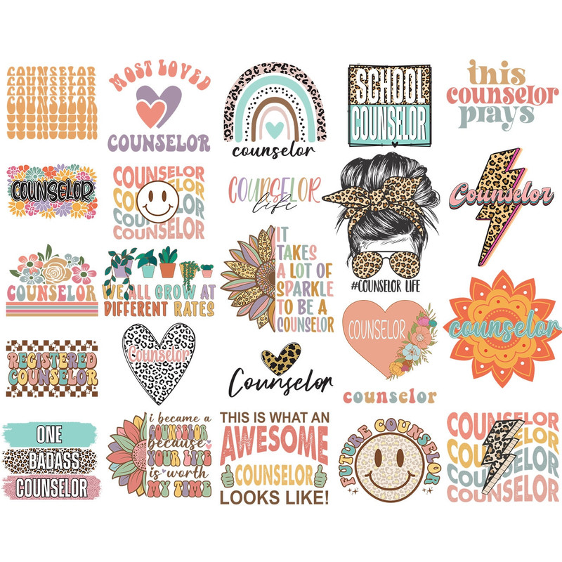 School Counselor Svg Png Bundle Retro Counselor Life Messy Bun Back To School Leopard Print Blessed Love Badass Counselor Stroke Smiley - 1.jpg
