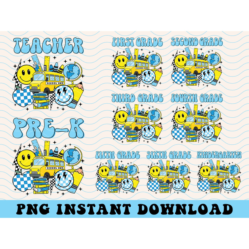 Back to School Bundle, Teacher, Kindergarten, Pre K PNG, First Day Of School, School Png, Retro PNG, First Second Third Grade Design Png - 1.jpg