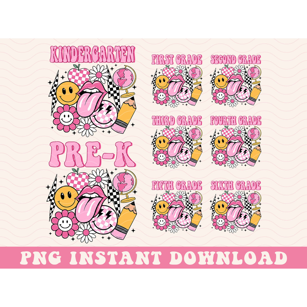 Back to School Bundle, Kindergarten, Pre K PNG, First Day Of School, School Png, Retro PNG, First Second Third Grade Design, School Png - 1.jpg