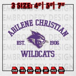 NCAA Abilene Christian Wildcats Embroidery files, NCAA Embroidery Designs, Abilene Christian Machine Embroidery Pattern
