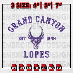 NCAA Grand Canyon Lopes Embroidery files, NCAA Embroidery Designs, Grand Canyon Lopes Machine Embroidery Pattern