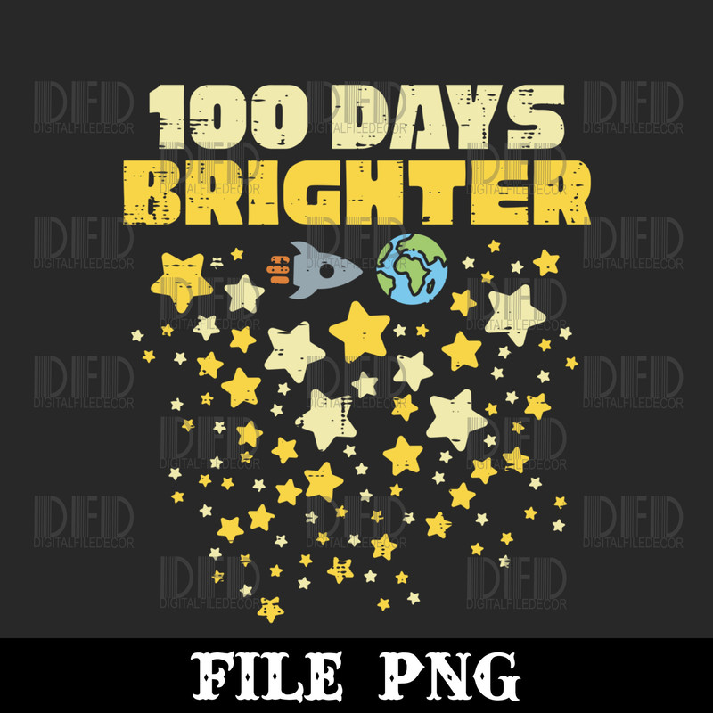 100 Days Brighter Longsleeve Shirt 100th Day Of School Stars Png Digital Download - 1.jpg