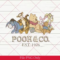 vintage pooh & co est 1926 png, vintage winnie the pooh png, disneyland pooh bear png, disneyworld png, disney trip png