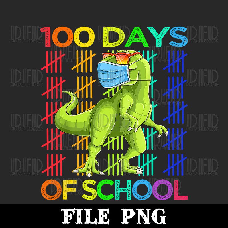 100 Days Of School Dinosaur T-rex Wearing Mask Smarter Png Digital Download - 1.jpg