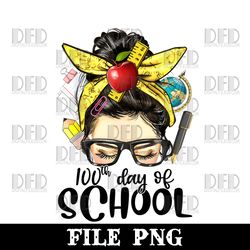100 days smarter girls messy bun hair 100th day of school png digital download