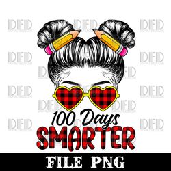 100 days smarter girls messy bun hair red and black buffalo plaid 100th day of school red and black buffalo plaid png di