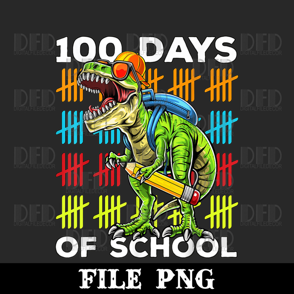 100 Days Smarter Happy 100th Day of School Dinosaur Kids Boy Png Digital Download - 1.jpg