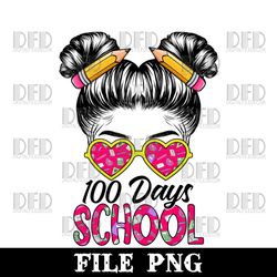 100th day of school girls messy bun hair 100 days smarter png digital download