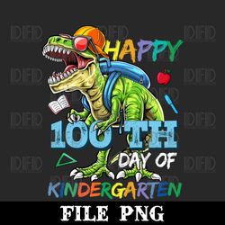 dinosaur happy 100th day of kindergarten teacher or student png digital download
