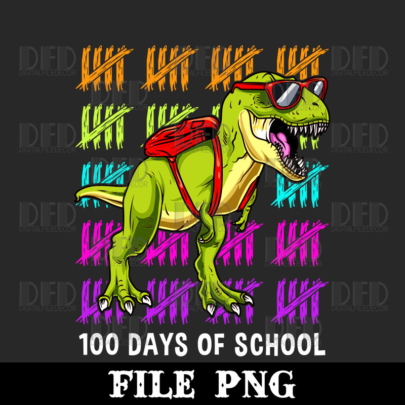 Dinosaur Trex Happy 100th Day Of School Boys Kids Png Digital Download - 1.jpg