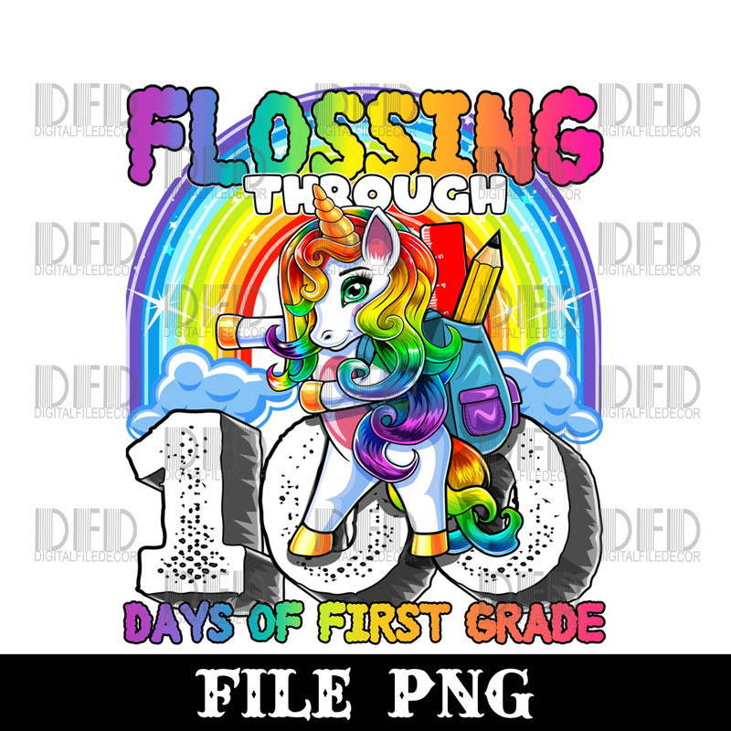 Flossing through 100 Days of First Grade Flossing Unicorn Girls Png Digital Download - 1.jpg