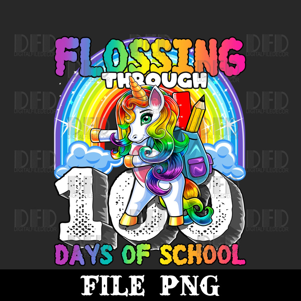 Flossing through 100 Days of School Flossing Unicorn Girls Png Digital Download - 1.jpg