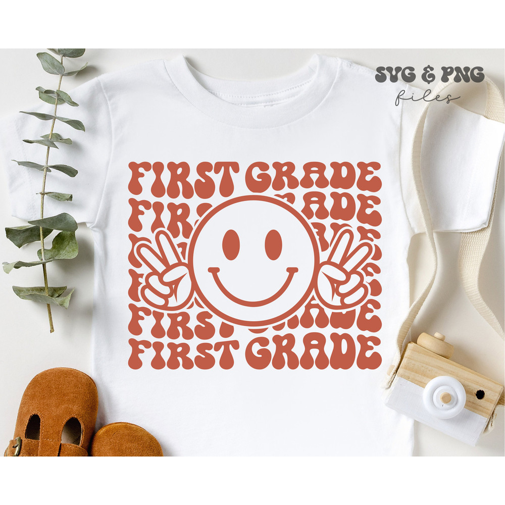 Retro First Grade SVG, Retro Smile Face svg, Back to school svg - 1.jpg