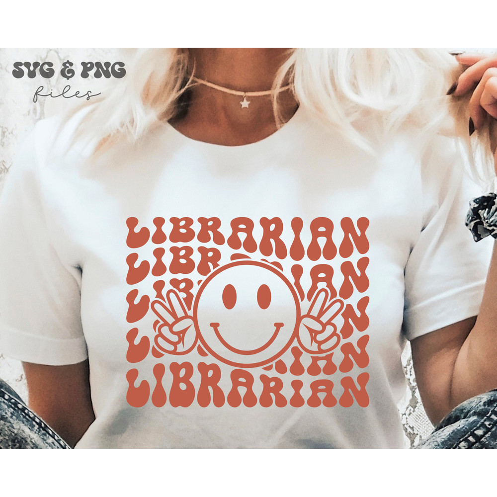 Retro Librarian SVG, Retro Smiley Face svg, Groovy Librarian svg, Back to school svg - 1.jpg