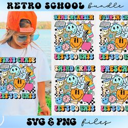 school lets do this svg bundle, retro school grade svg set, preschool and kindergarten svg bundle, kids smileys back to
