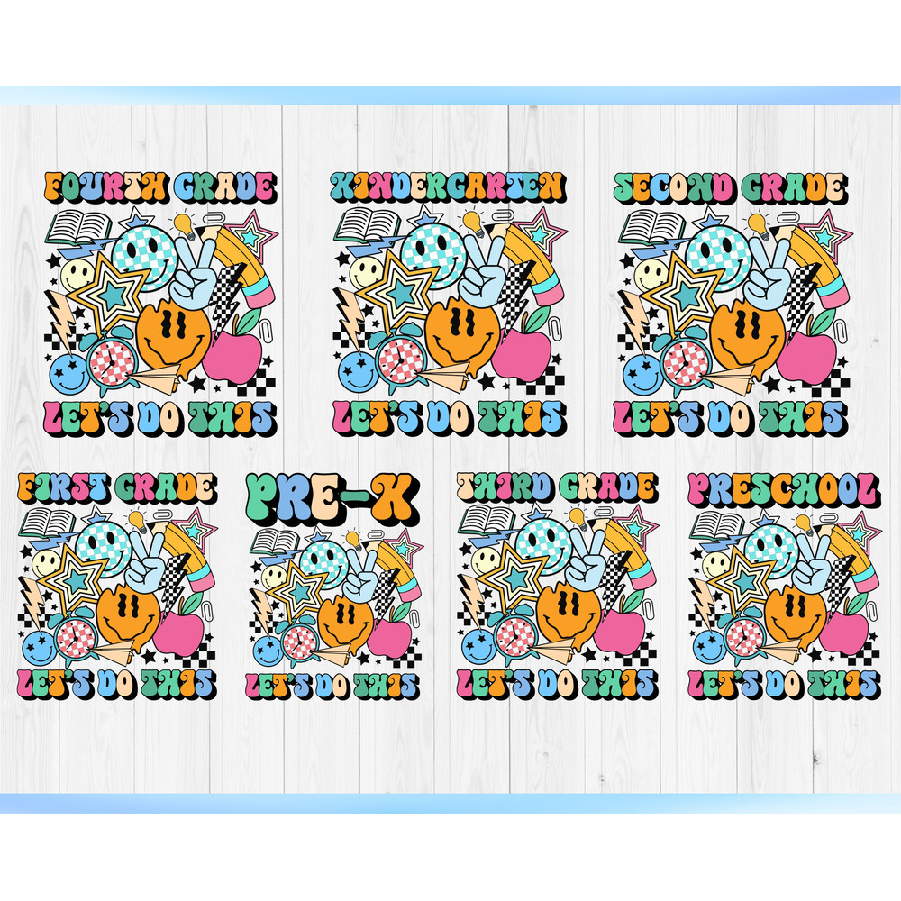 School Let's Do This SVG Bundle, Retro School Grade Svg Set, Preschool and Kindergarten Svg Bundle, Kids Smileys Back to School Download Svg - 2.jpg