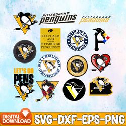 bundle 14 files pittsburgh penguins hockey team svg, pittsburgh penguins svg, nhl svg, nhl svg, png, dxf, eps, instant d